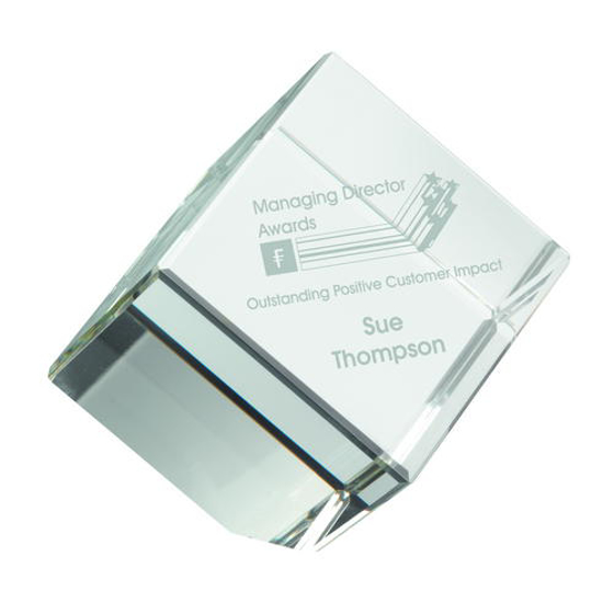 Clear Glass Cube Paperweight In Box - 2.5in (64mm)