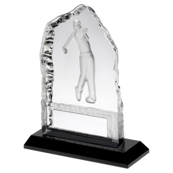 Clear Glass Frosted Golf Iceberg On Black Base Trophy - 6.25in (159mm)