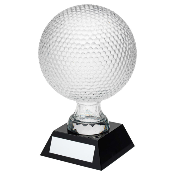 Clear Glass Golf Ball On Black Base Trophy - (4"" Dia) 6.5in (165mm)