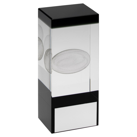 Clear/black Glass Block With Lasered Rugby Image Trophy - 4.75in (121mm)