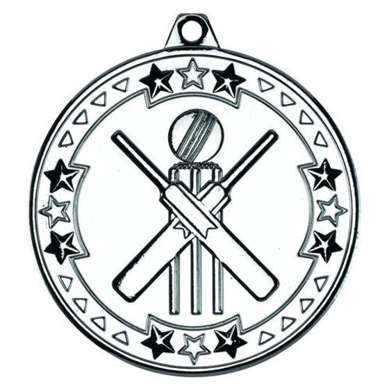 Cricket 'tri Star' Medal - Silver 2in (50mm)