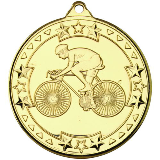 Cycling 'tri Star' Medal - Gold 2in (50mm)