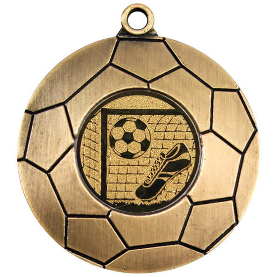 Domed Football Medal (1in Centre) - Antique Gold 2in (50mm)