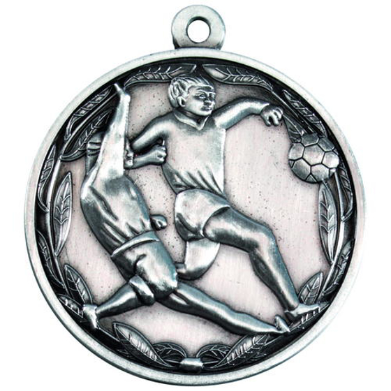 Double Footballer Medal - Antique Silver 2in (50mm)
