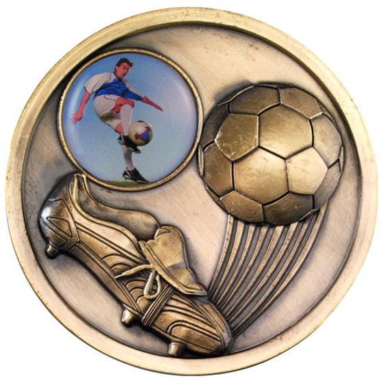 Football And Boot Medallion (1in Centre) - Antique Gold 2.75in (70mm)