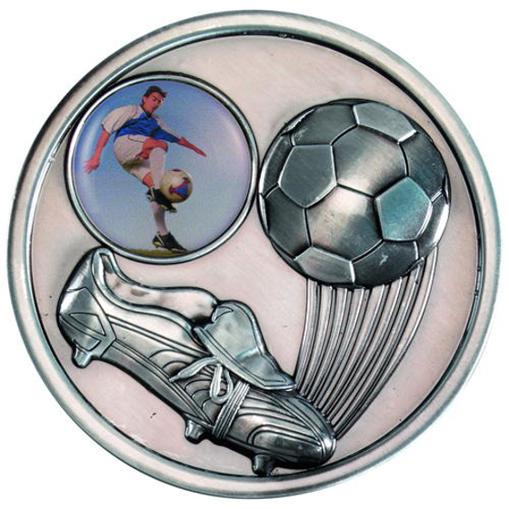 Football And Boot Medallion (1in Centre) - Antique Silver 2.75in (70mm)