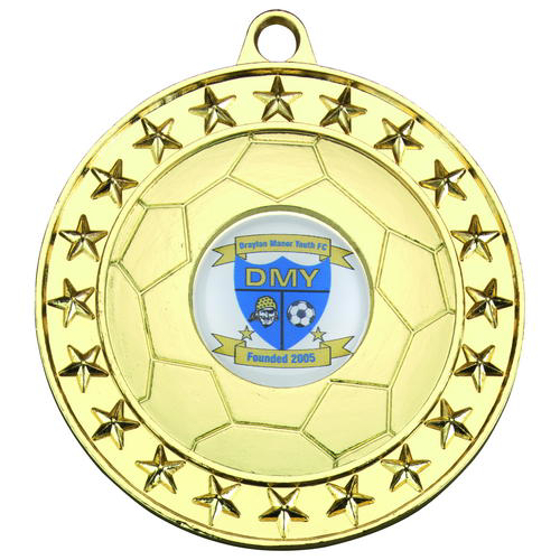 Football Medal Large (1in Centre) - Gold 2.75in (70mm)