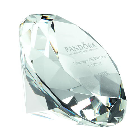 Glass Diamond Shaped Paperweight In Box - Clear 2.5in (64mm)
