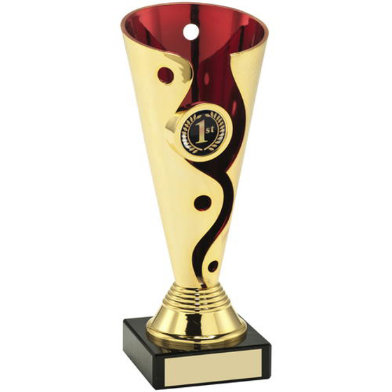 Gold/red Plastic Swirl And Dot Trophy - (1in Centre) 6in (152mm)