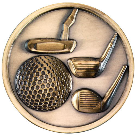 Golf Clubs Medallion - Antique Gold 2.75in (70mm)