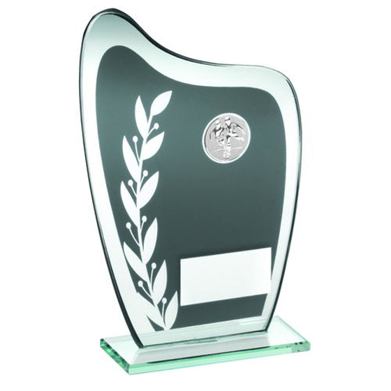 Grey/silver Glass Plaque With Football Insert Trophy - 6.5in (165mm)