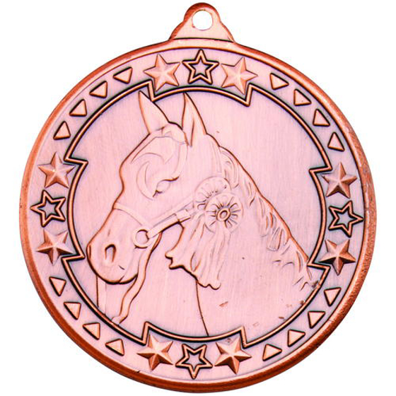 Horse 'tri Star' Medal - Bronze 2in (50mm)
