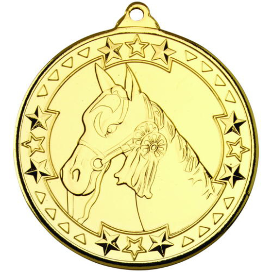 Horse 'tri Star' Medal - Gold 2in (50mm)