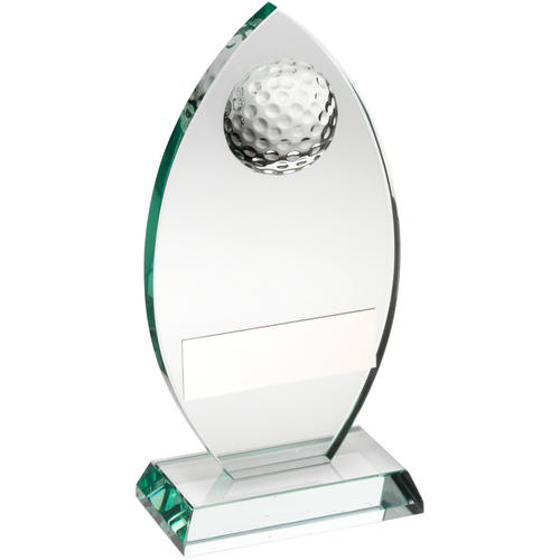 Jade Glass Plaque With Half Golf Ball Trophy - 8.5in (216mm)