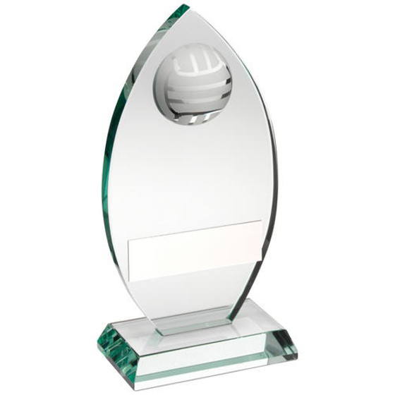 Jade Glass Plaque With Half Netball Trophy - 5.75in (146mm)