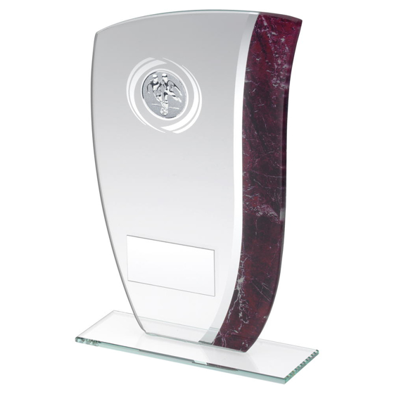 Jade Glass With Claret/silver Marble Detail And Football Insert Trophy - 7.25in (184mm)