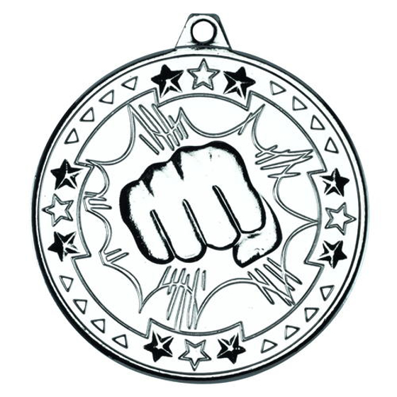Martial Arts 'tri Star' Medal - Silver 2in (50mm)