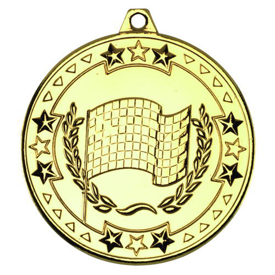 Motor Sport 'tri Star' Medal - Gold 2in (50mm)