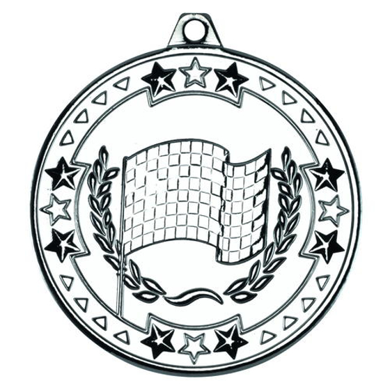 Motor Sport 'tri Star' Medal - Silver 2in (50mm)