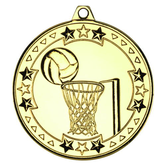 Netball 'tri Star' Medal - Gold 2in (50mm)