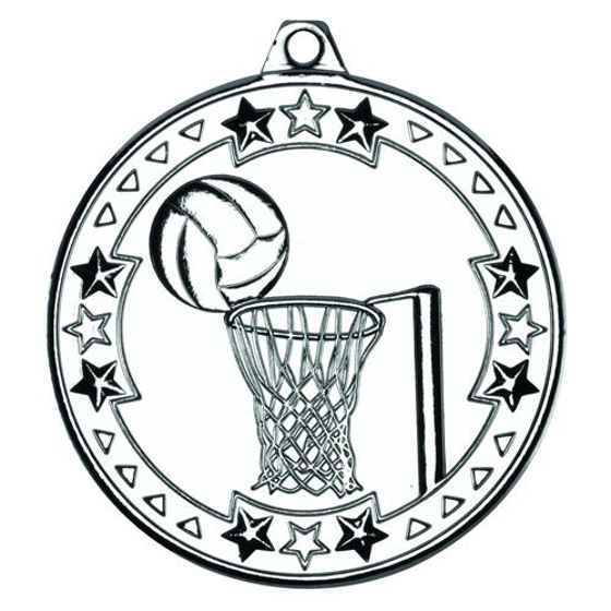 Netball 'tri Star' Medal - Silver 2in (50mm)