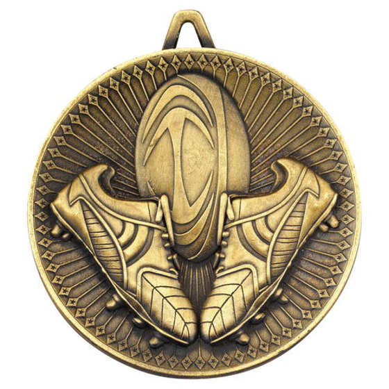 Rugby Deluxe Medal - Antique Gold 2.35in (60mm)