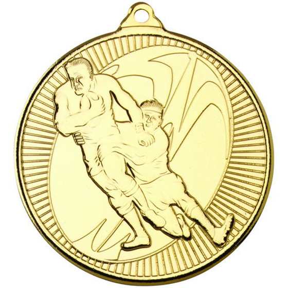 Rugby 'multi Line' Medal - Gold 2in (50mm)