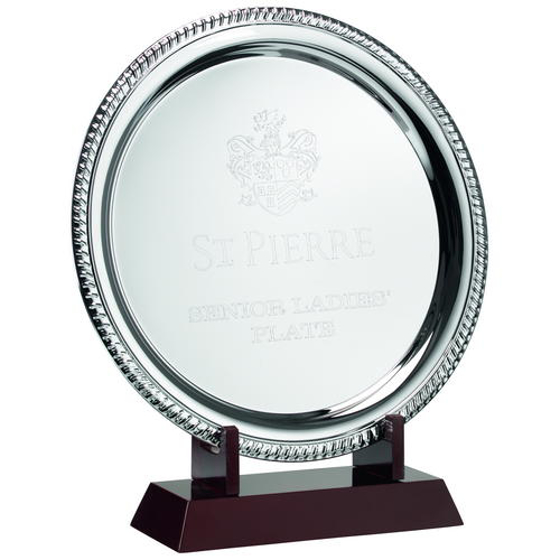 Silver Plated 'rope' Salver On Wooden Stand - 11.5in (292mm)