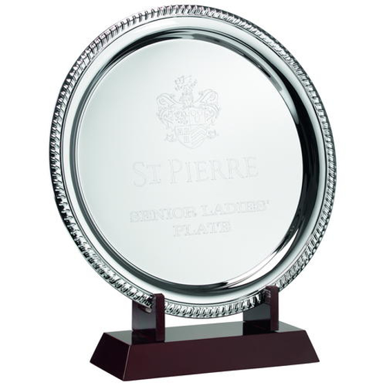 Silver Plated 'rope' Salver On Wooden Stand - 13.75in (349mm)