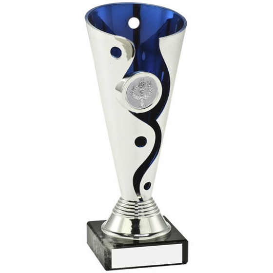 Silver/blue Plastic Swirl And Dot Trophy - (1in Centre) 6in (152mm)