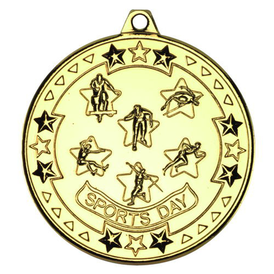 Sports Day 'tri Star' Medal - Gold 2in (50mm)