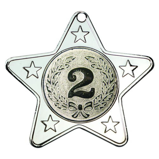 Star Shaped Medal With 5 Mini Stars (1in Centre) - Silver 2in (50mm)