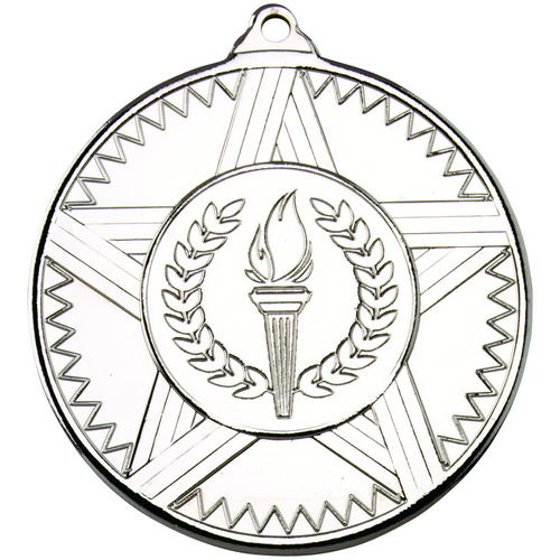 Striped Star Medal (1in Centre) - Silver 2in (50mm)