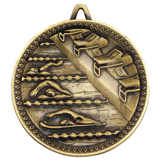 Swimming Deluxe Medal - Antique Gold 2.35in (60mm)