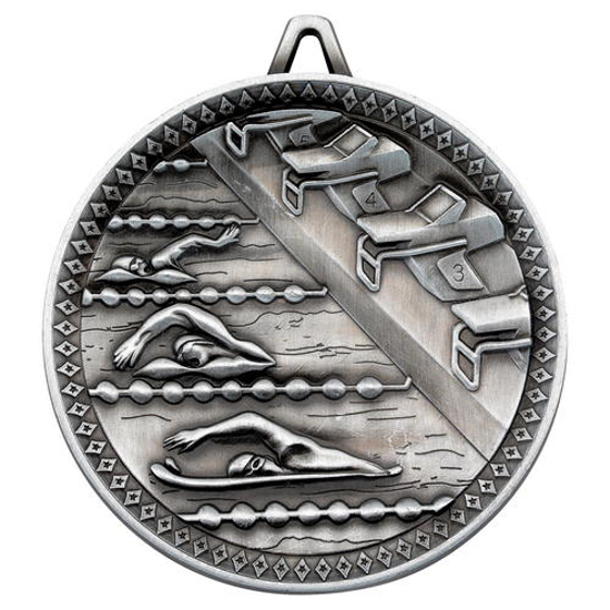Swimming Deluxe Medal - Antique Silver 2.35in (60mm)