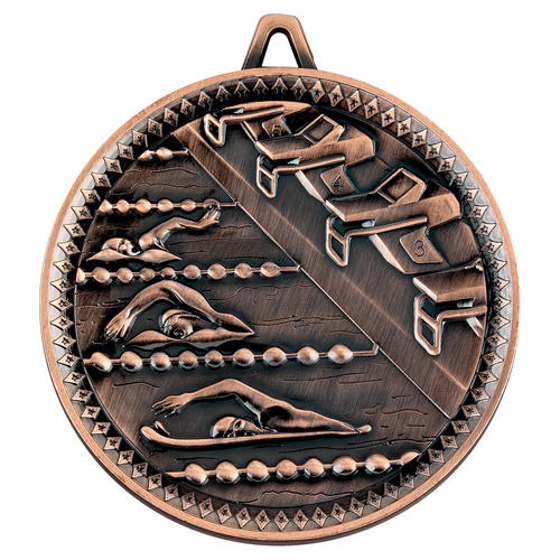 Swimming Deluxe Medal - Bronze 2.35in (60mm)