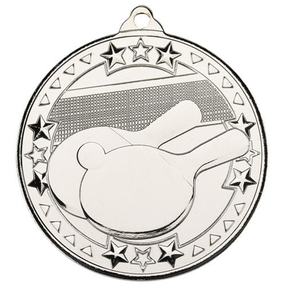 Table Tennis 'tri Star' Medal - Silver 2in (50mm)