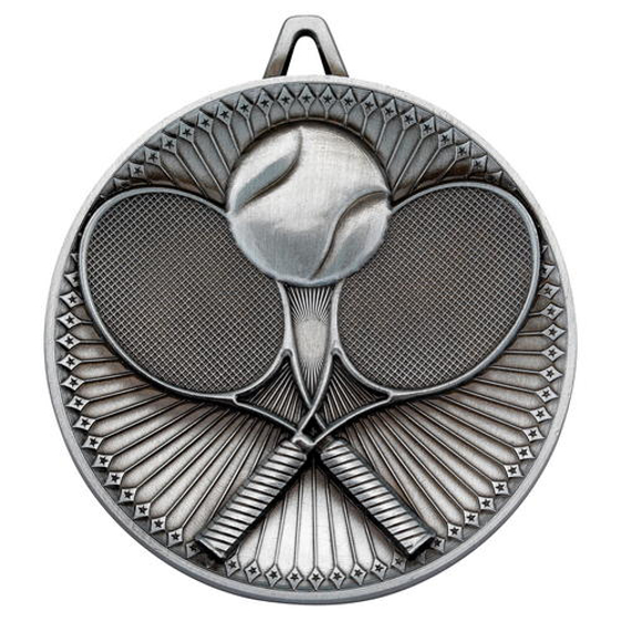 Tennis Deluxe Medal - Antique Silver 2.35in (60mm)