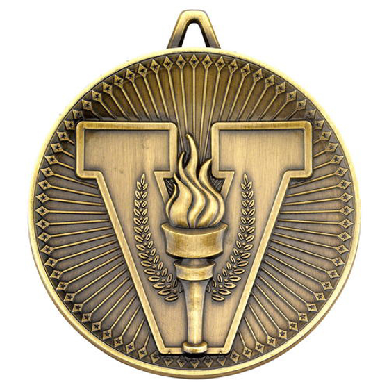 Victory Torch Deluxe Medal - Antique Gold     2.35in (60mm)