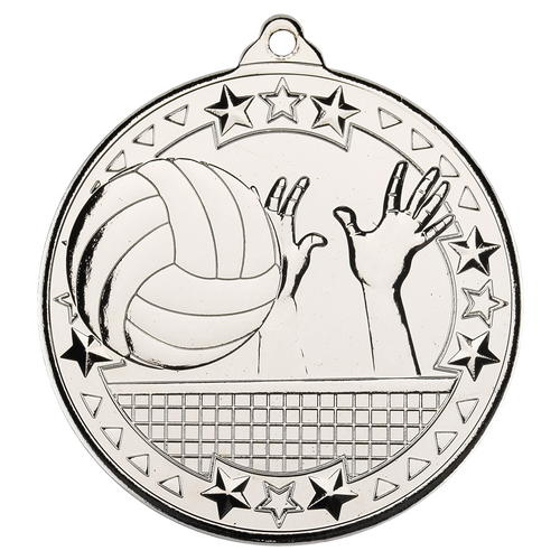 Volleyball 'tri Star' Medal - Silver 2in (50mm)