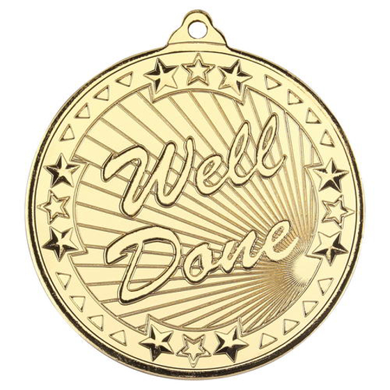 Well Done 'tri Star' Medal - Gold 2in (50mm)