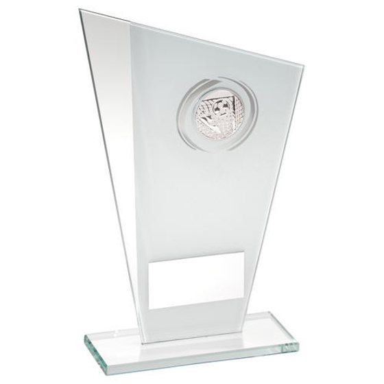 White/silver Printed Glass Plaque With Football Insert Trophy - 8in (203mm)