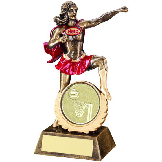 Brz/gold/red Resin Female 'hero' Award With Netball Insert - 7.5in (191mm)