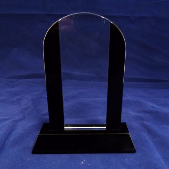 Arched shaped glass award with black glass edges 275mm