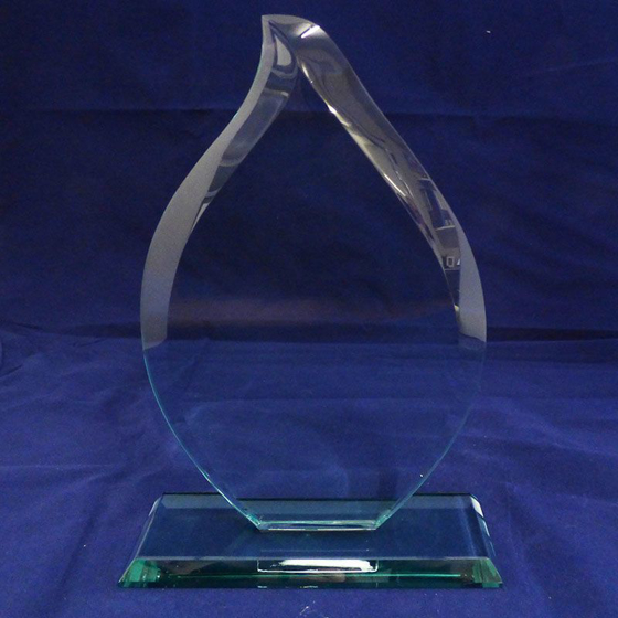 Flame Shaped Jade Glass Award. 250mm