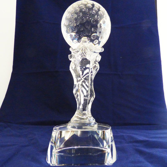 Large Glass Golf Ball on Glass Pedestal. 290mm