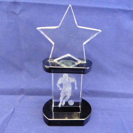 Superstar Football Crystal Glass Award. 190mm