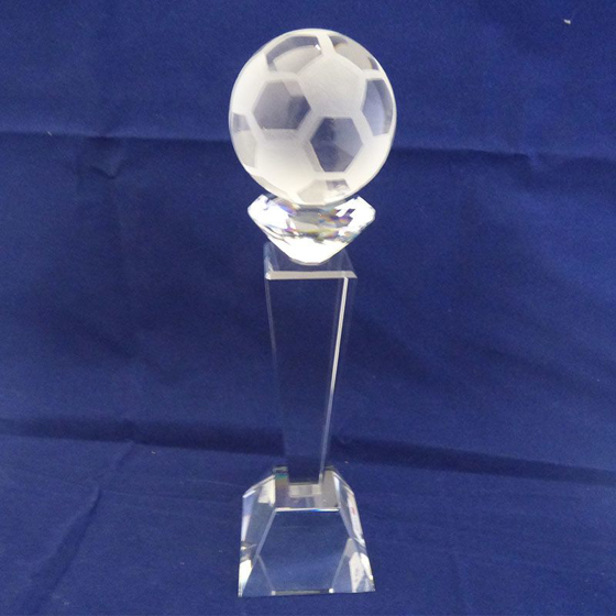 Glass football on a tall pedestal. 245mm
