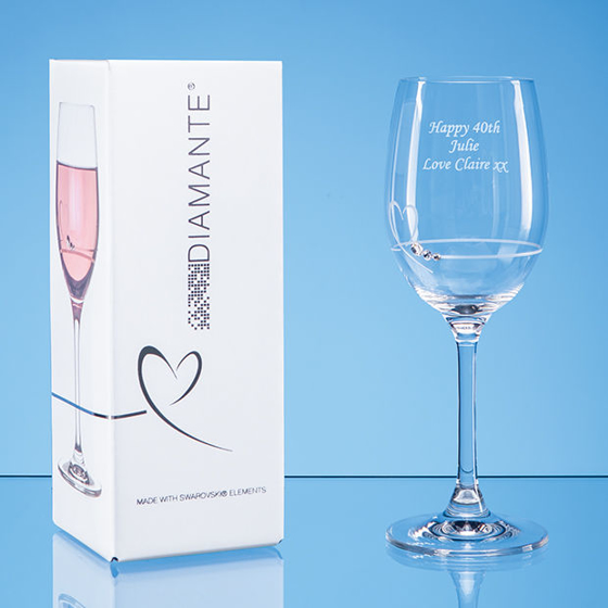Single Diamante Petit Wine Glass with Heart Design