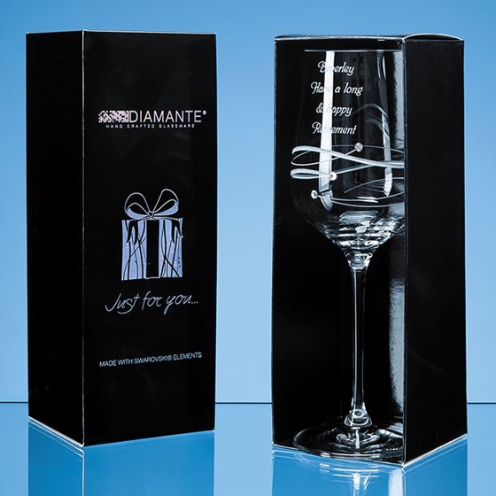 Large Diamante Wine Glass with Spiral Design Cutting